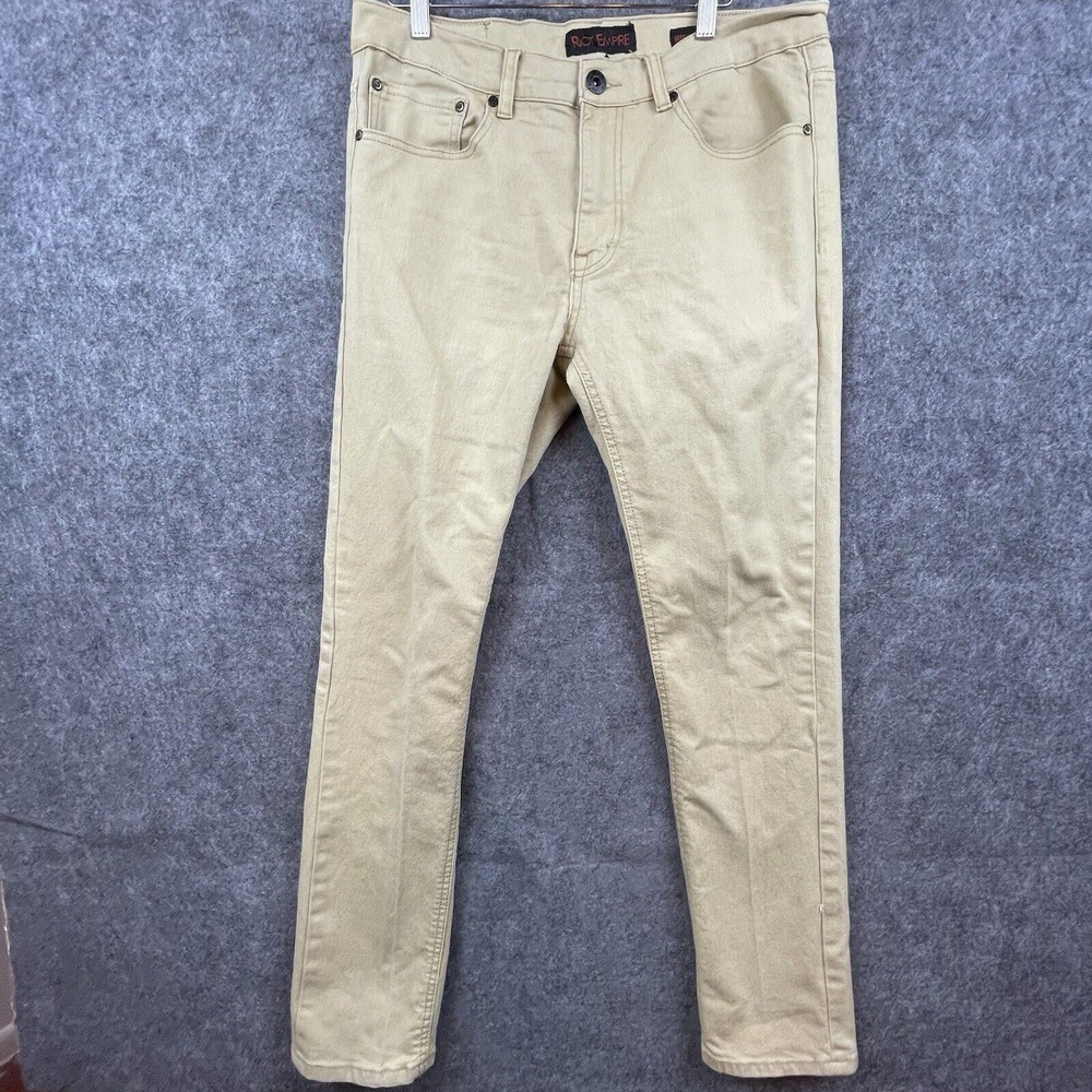 Riot Empire Jeans Mens 32 Khaki Slim Straight Stretch